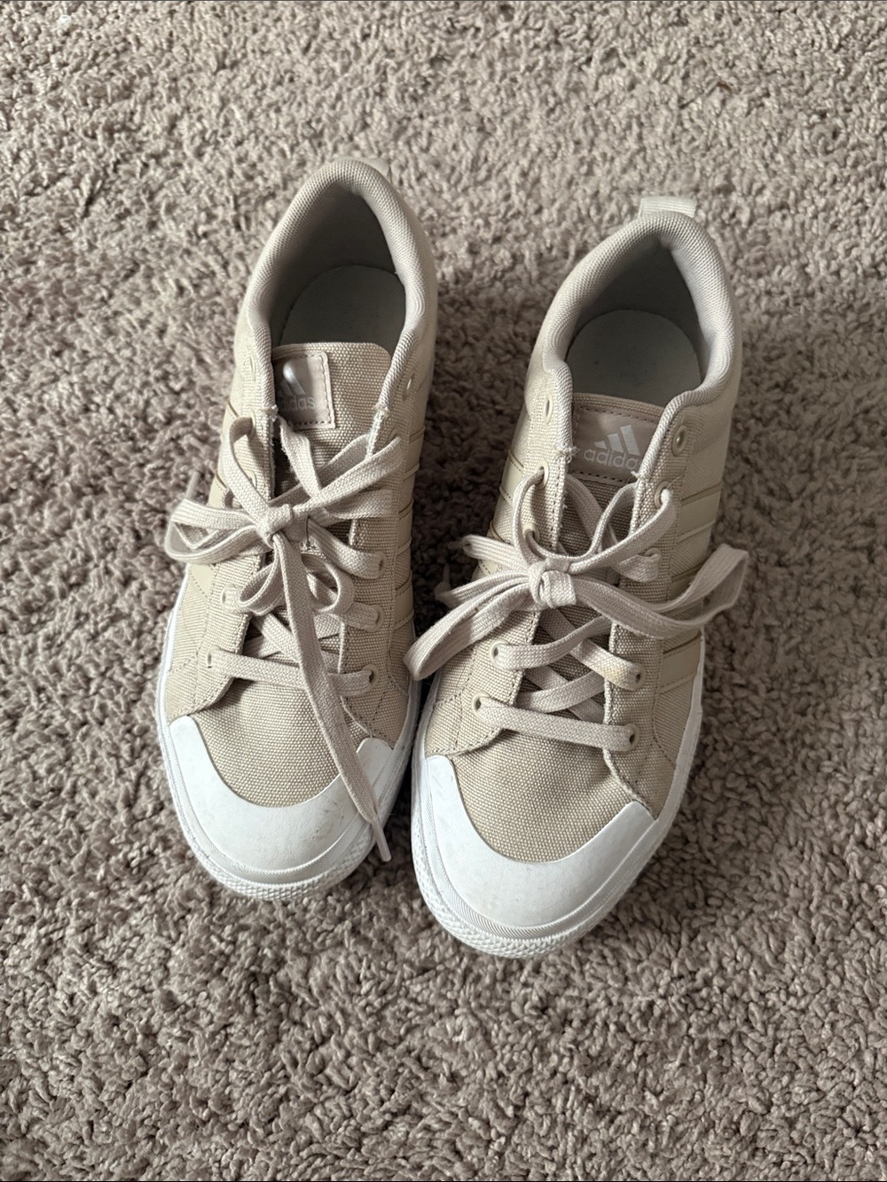 adidas Women’s Beige Canvas Low-Top Sneakers with White Toe Cap